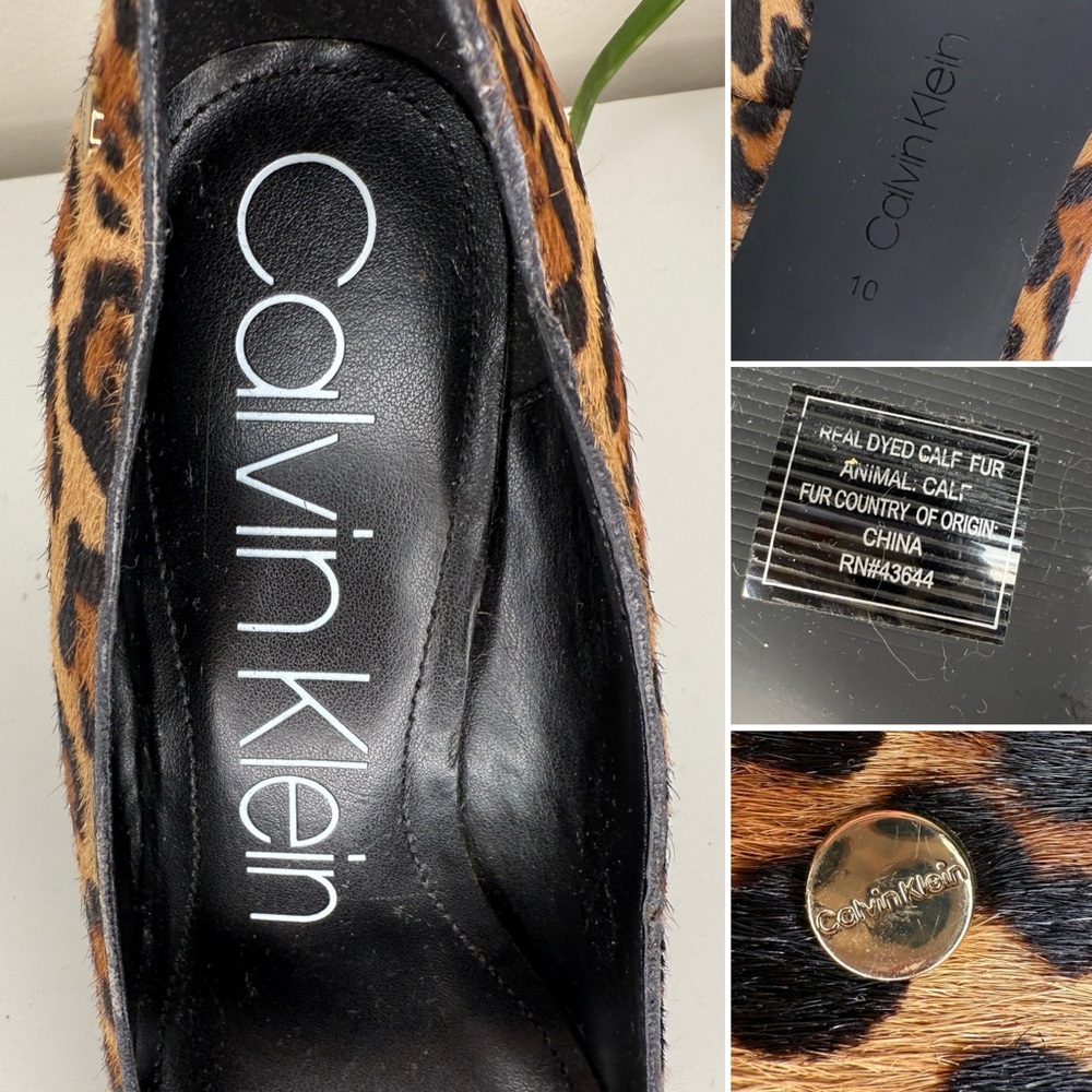 Calvin Klein Leopard Print Calf Hair Pumps Size 10 Pointed Toe Heels - Picture 9 of 12